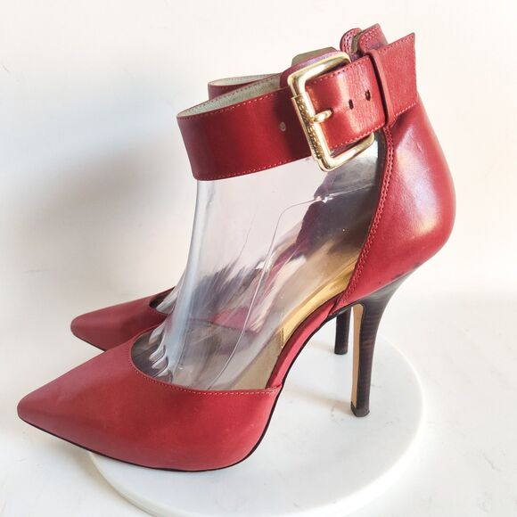 Michael Kors Heels Size 10 Red Leather Pointy Toe Ankle Strap Stiletto Brinkley - Picture 1 of 11